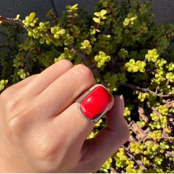 Taxco sterling silver coral ring - Picture 3 of 7